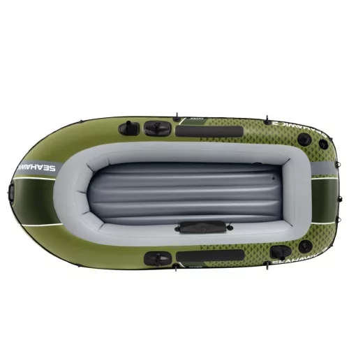 Felfújható csónak szett, Intex Seahawk 2, 236 x 114 x 41 cm, zöld, kétszemélyes, megerősített PVC, pumpával és evezőkkel (66332)
