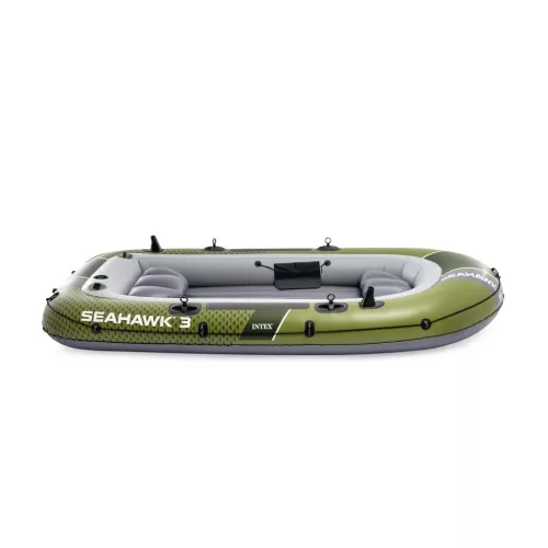 Felfújható csónak szett, Intex Seahawk 3, 295 x 137 x 43 cm, zöld, háromszemélyes, megerősített PVC, pumpával és evezőkkel (66333)
