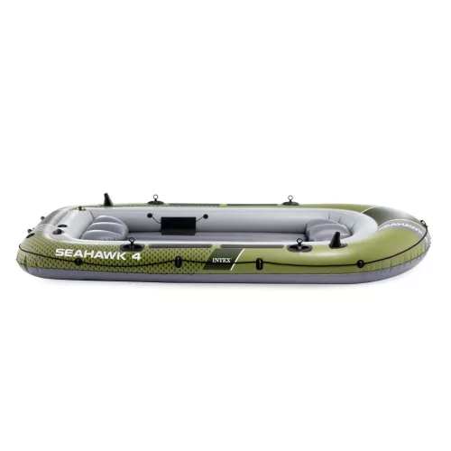 Felfújható csónak szett, Intex Seahawk 4, 351 x 145 x 48 cm, zöld, négyszemélyes, megerősített PVC, pumpával és evezőkkel (66334)
