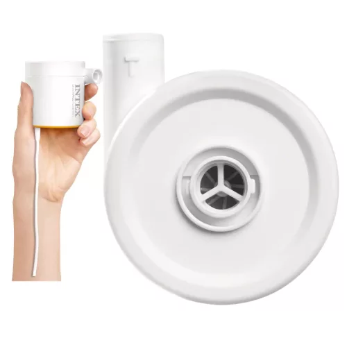Elektromos pumpa, Intex Quickfill USB150, kompakt kivitel, fehér, felfújáshoz és leeresztéshez, USB-ről működtethető, két cserélhető fúvókával, tárolótáskával (66616)