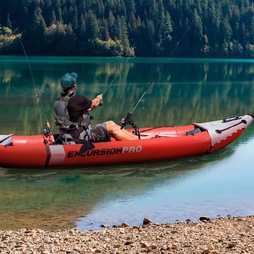 Felfújható kajak, Intex Excursion Pro K1, 305 x 91 x 46 cm, piros/szürke, egyszemélyes, megerősített PVC, felfújható üléssel, pumpával és evezőkkel (68303)