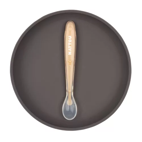 Nattou étkészlet szilikon 2 részes lapostányérral padlizsán-barack