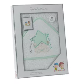   Gamberritos fürdõlepedõ - kapucnis 100x100cm csillag és maci fehér/zöld 10686