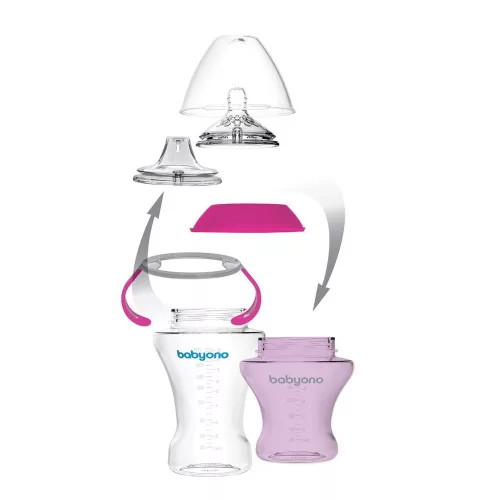 BabyOno itatópohár - csöpögésmentes puha csõrrel 3hó 180ml pink  1456/02