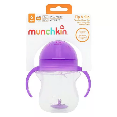 Munchkin itatópohár szívószálas súlyozott Tip and Sip 207ml 6hó lila