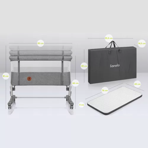 Lionelo babaöböl bölcsõ babaágy Aurora 3in1  szürke concrete