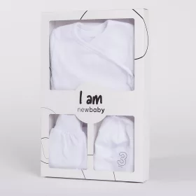  3-részes baba együttes újszülötteknek New Baby I AM fehér 56 (0-3 h)