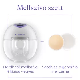   Lansinoh hordható mellszívó 4 fázisú egyes Soothies regeneráló mellpárnával szettben
