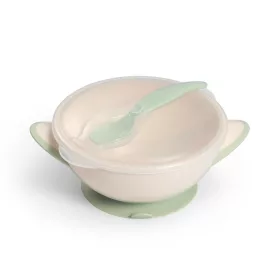   BabyOno tányér - tapadó aljú, fedeles, kanállal krém/zöld 1063/07