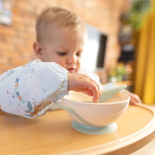 BabyOno tányér - tapadó aljú, fedeles, kanállal krém/zöld 1063/07