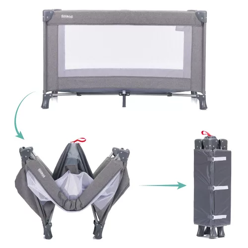 Fillikid utazóágy Milano 120x60cm szürke 4067-17