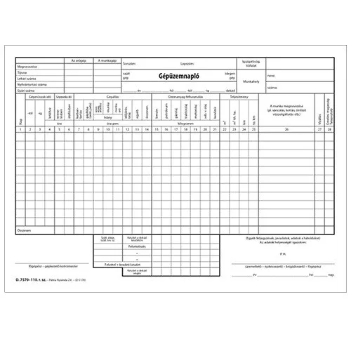 Gépüzemnapló 25x3 lapos tömb A/4 fekvő