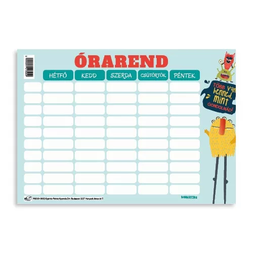 Órarend pd 165x117 mm Monsters 2026