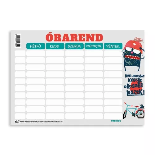 Órarend pd 165x117 mm Monsters 2026