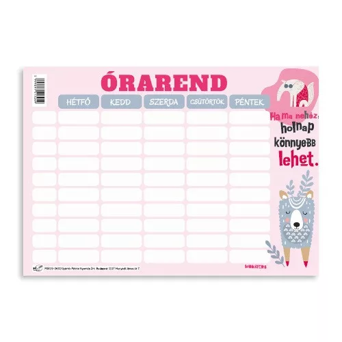 Órarend pd 165x117 mm Monsters 2026