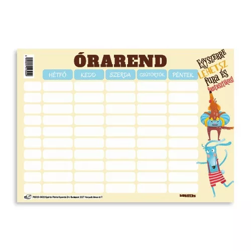 Órarend pd 165x117 mm Monsters 2026