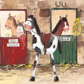   Képeslap Alex Clark borítékkal, 14x14 cm, Lovak istállóban
