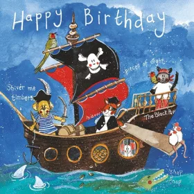   Képeslap Alex Clark borítékkal, 14x14 cm, Kalóz állatok HBD