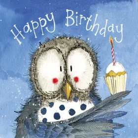 Képeslap Alex Clark borítékkal, 14x14 cm, bagoly HBD