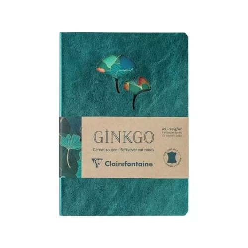 Bőr jegyzetfüzet Clairefontaine Ginkgo, A5, 72 lapos, vonalas, vegyes minta