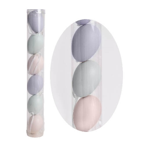 Húsvéti tojásdekoráció pasztell színű akasztóval 6 db/cső