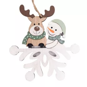   Karácsonyi dekor dísz fa akasztós 12x11 cm hóember és rénszarvas