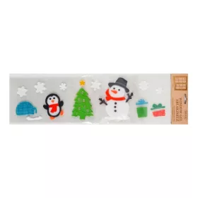   Ablakzselé 15x55 cm Pingvin, hóember, karácsonyfa és ajándékok