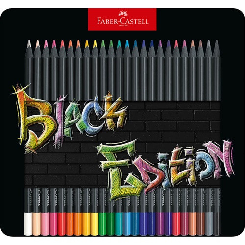Színes ceruza Faber-Castell Black Edition 24 db-os klt fekete test fém dobozban