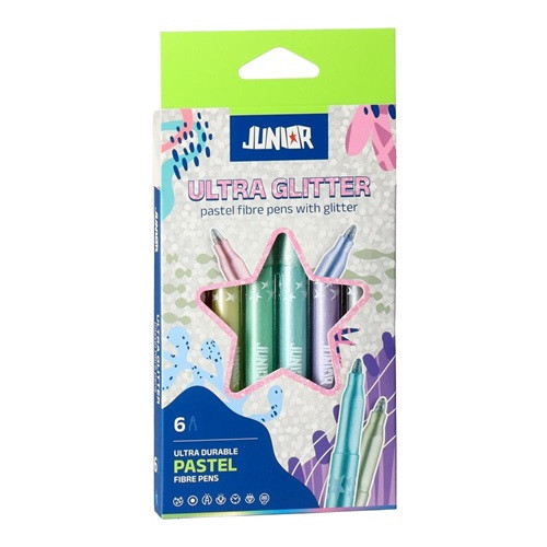 Színes rostirón Junior Ultra Glitter csillogó pasztell, 6 darabos