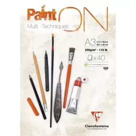   Művészeti rajztömb Clairefontaine PaintON A/3 40 lap 250g ragasztott fehér enyhén szemcsés