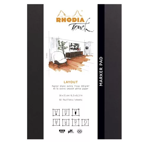Művészeti rajztömb Clairefontaine Rhodia Touch A/5+ 50 lap 100g textilgerinccel fehér sima