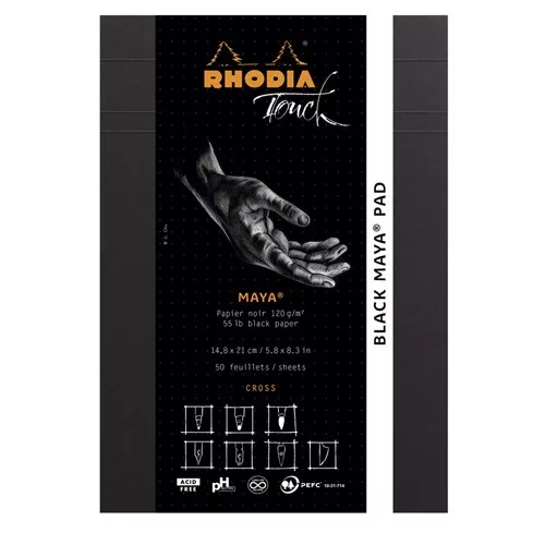 Művészeti rajztömb Clairefontaine Rhodia Touch A/5 50 lap 120g tűzött fekete kereszthálós