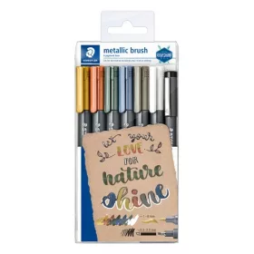   Művészeti ecsetfilc Staedtler Design Journey metálszínű+fehér 6 db-os klt. + fekete tusfilc
