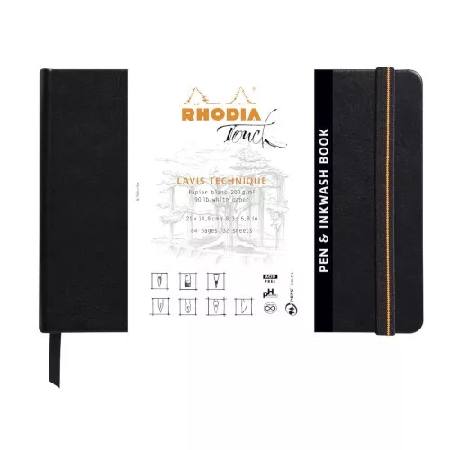 Művészeti rajztömb Clairefontaine Rhodia Touch Pen & Inkwash A/5 32 lap 200g fehér sima fekvő vonal-és-mosás rajzhoz