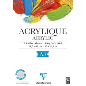   Művészeti rajztömb Clairefontaine Acrylic A/3 10 lap 360g ragasztott fehér