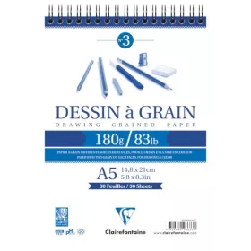   Művészeti rajztömb Clairefontaine A/5 30 lap 180g spirálos fehér szemcsés