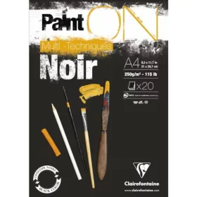   Művészeti rajztömb Clairefontaine PaintON A/4 20 lap 250g ragasztott fekete enyhén szemcsés