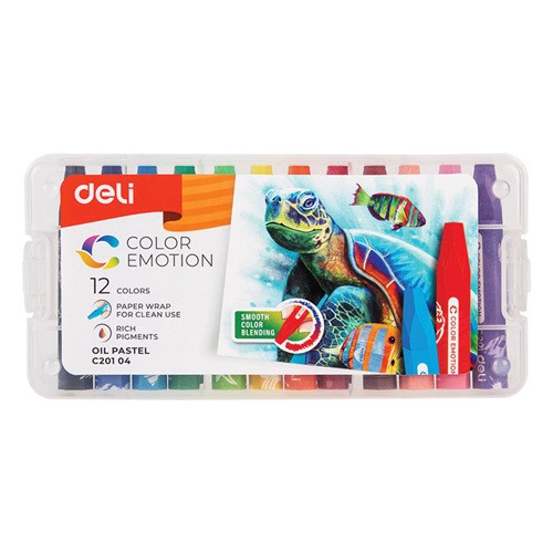 Olajpasztell Deli Color Emotion hatszögletű 12 db-os műanyag dobozban