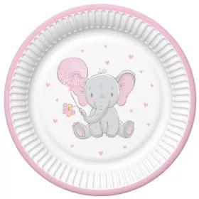 Baby elefánt Pink Balloon papírtányér 8 db-os 18 cm