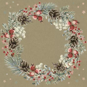 Karácsony Wreath on Kraft szalvéta 20 db-os 33x33 cm
