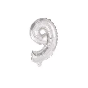 Ezüst Silver 9-es szám fólia lufi 10 cm