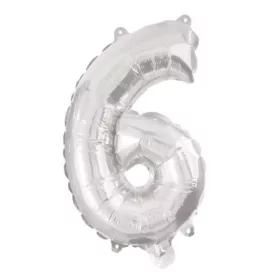 Ezüst Silver 6-os szám fólia lufi 95 cm
