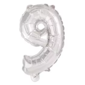 Ezüst Silver 9-es szám fólia lufi 95 cm