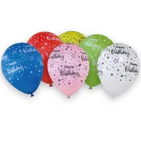 Colorful Happy Birthday léggömb, lufi 6 db-os