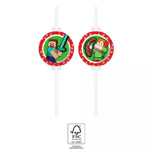 Minecraft Green papír szívószál, 4 db-os szett FSC