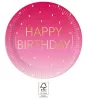 Happy Birthday Golden Pink papírtányér 8 db-os 23 cm FSC