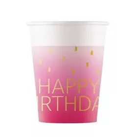 Happy Birthday Golden Pink papír pohár 8 db-os 200 ml FSC