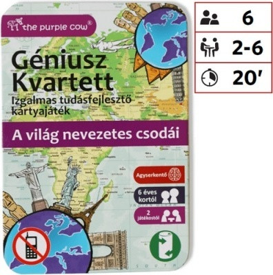 Géniusz Kvartett: A világ nevezetes csodái - ismeretterjesztő kártyajáték Purple Cow