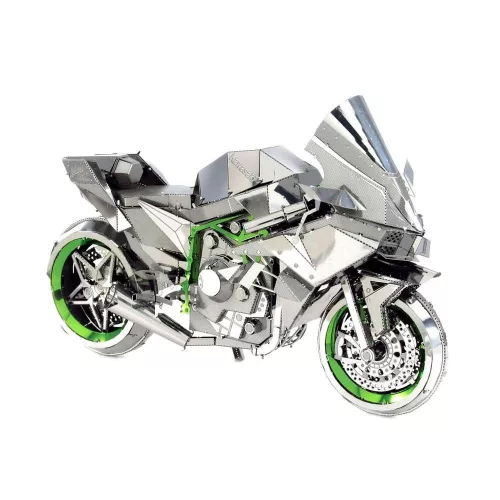 Metal Earth ICONX Kawasaki Ninja H2R (ezüst/zöld) - lézervágott acél makettező szett