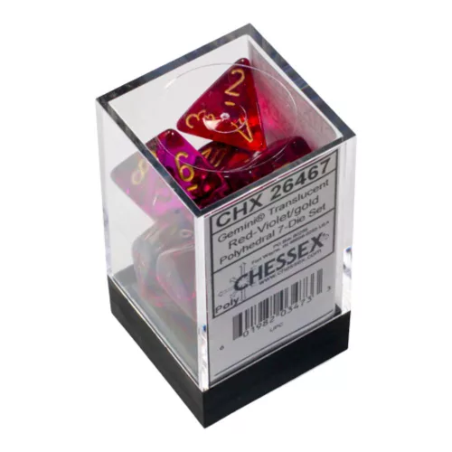Chessex: Gemini Polyhedral Translucent - vöröseslila és arany dobókocka készlet